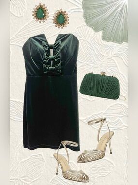 Strapless Emerald Velvet Bow-Front Cocktail Dress 5/6 Juniors